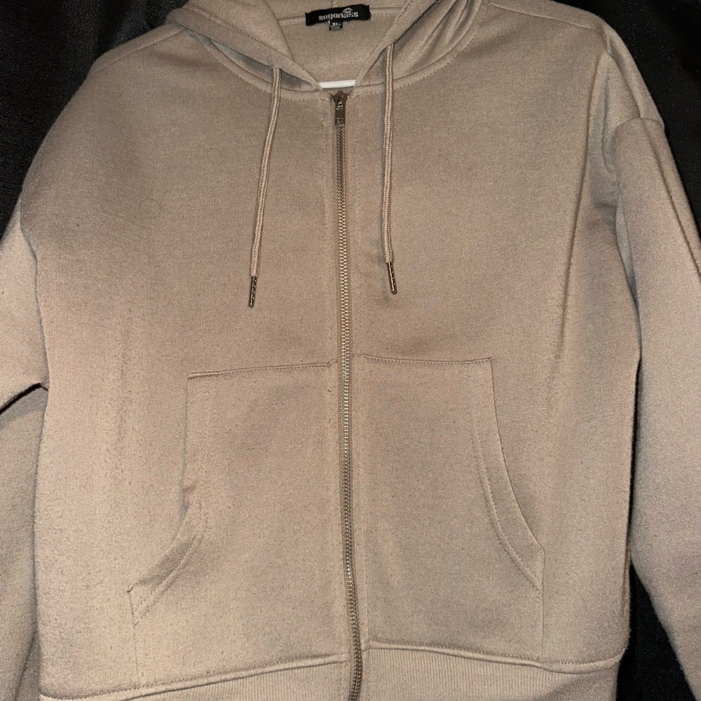 Beige Zip-Up Hoodie